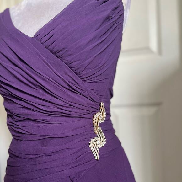 Tadashi Shoji Vintage 90s Silk Chiffon Tiered Ruched Evening Gown Dress - Picture 2 of 7